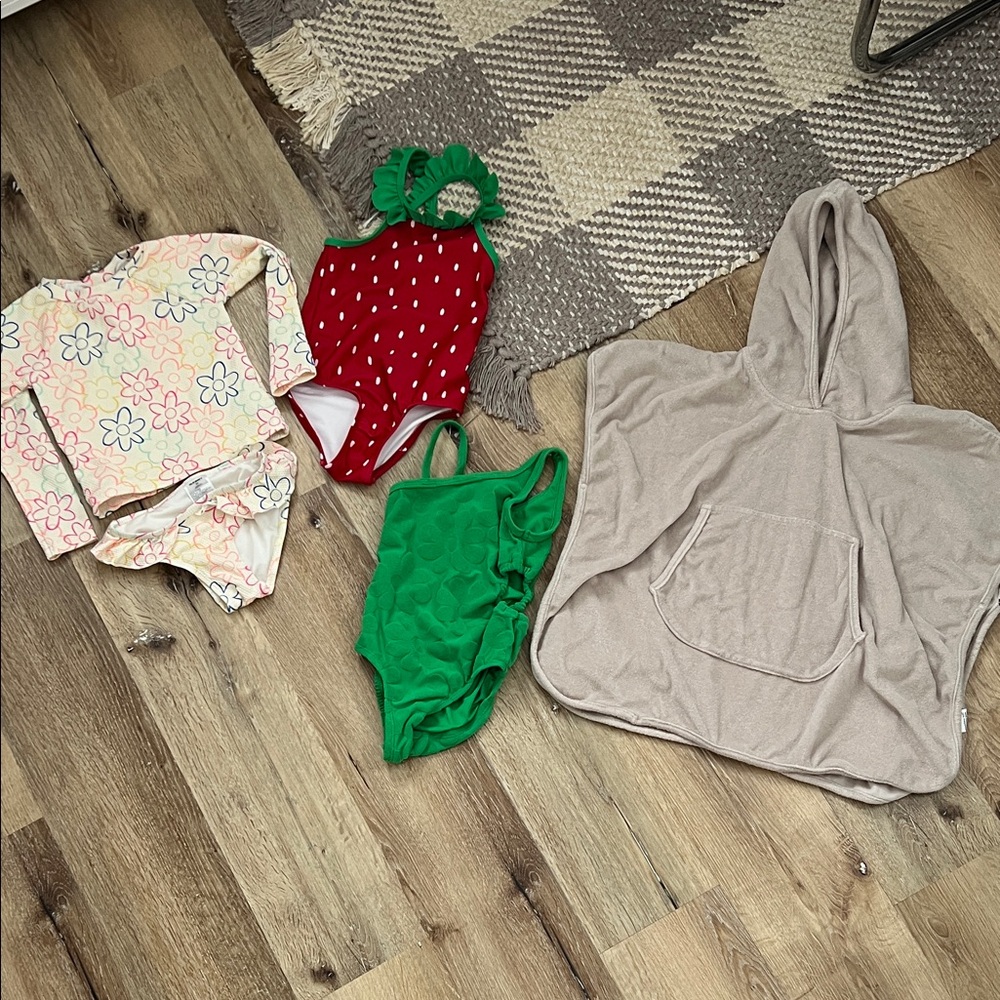 3T Toddler Girl Swim Bundle - Bathing Suits and Poncho